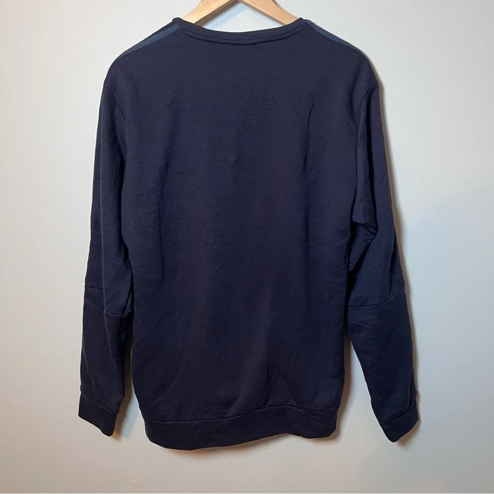 Adidas Men’s sz L Long Sleeve 3 Stripe Fleece Crew Sweatshirt Pullover Navy Blue